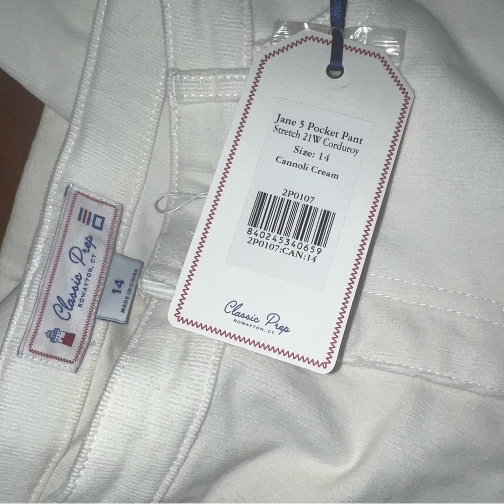 Classic Prep girls winter white corduroy pants sz 14 NWT Adjustable waist - Picture 2 of 2